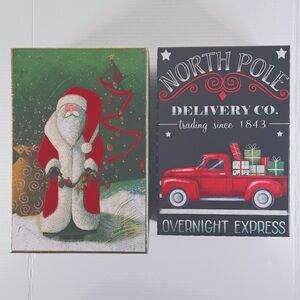 Lot of 2 Lindy Bowman Gift Box Christmas Old Time Santa Red Truck Presents NEW
